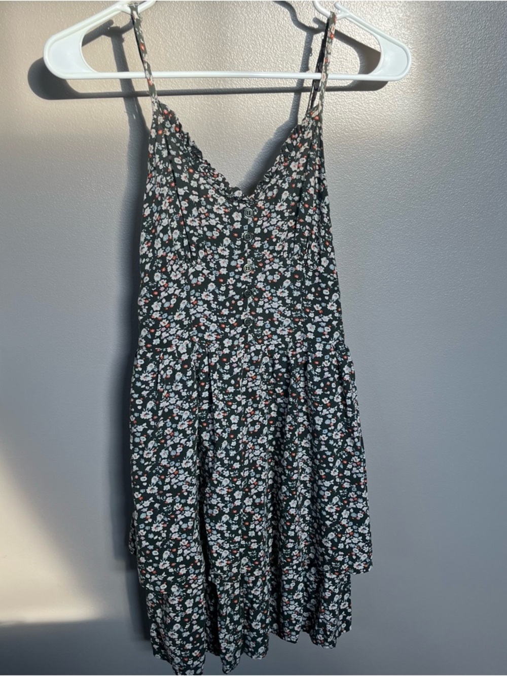 Floral Spaghetti Strap Sundress - Black with White & Pink Flower Print